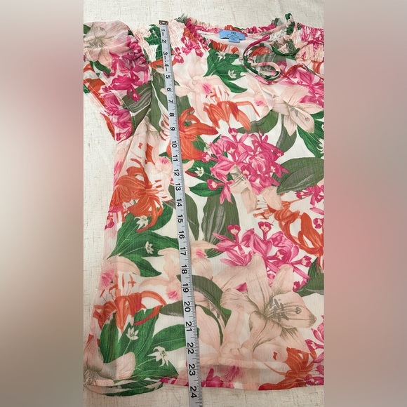 CeCe Pink and Orange Puff Sleeve Blouse with Tie Front 🌷 - Picture 7 of 10